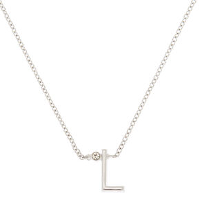Silver Stone Initial Pendant Necklace - L,