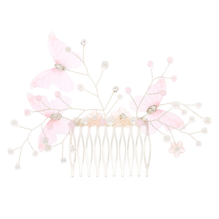 Claire's Peigne à cheveux à motif papillon rose et perles d'imitation