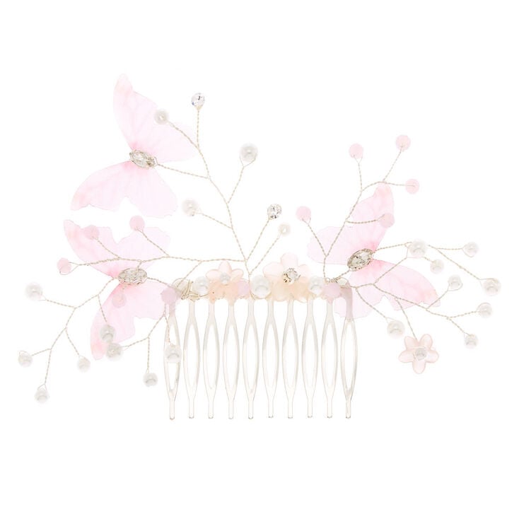 Butterfly Pearl Hair Comb - Pink,