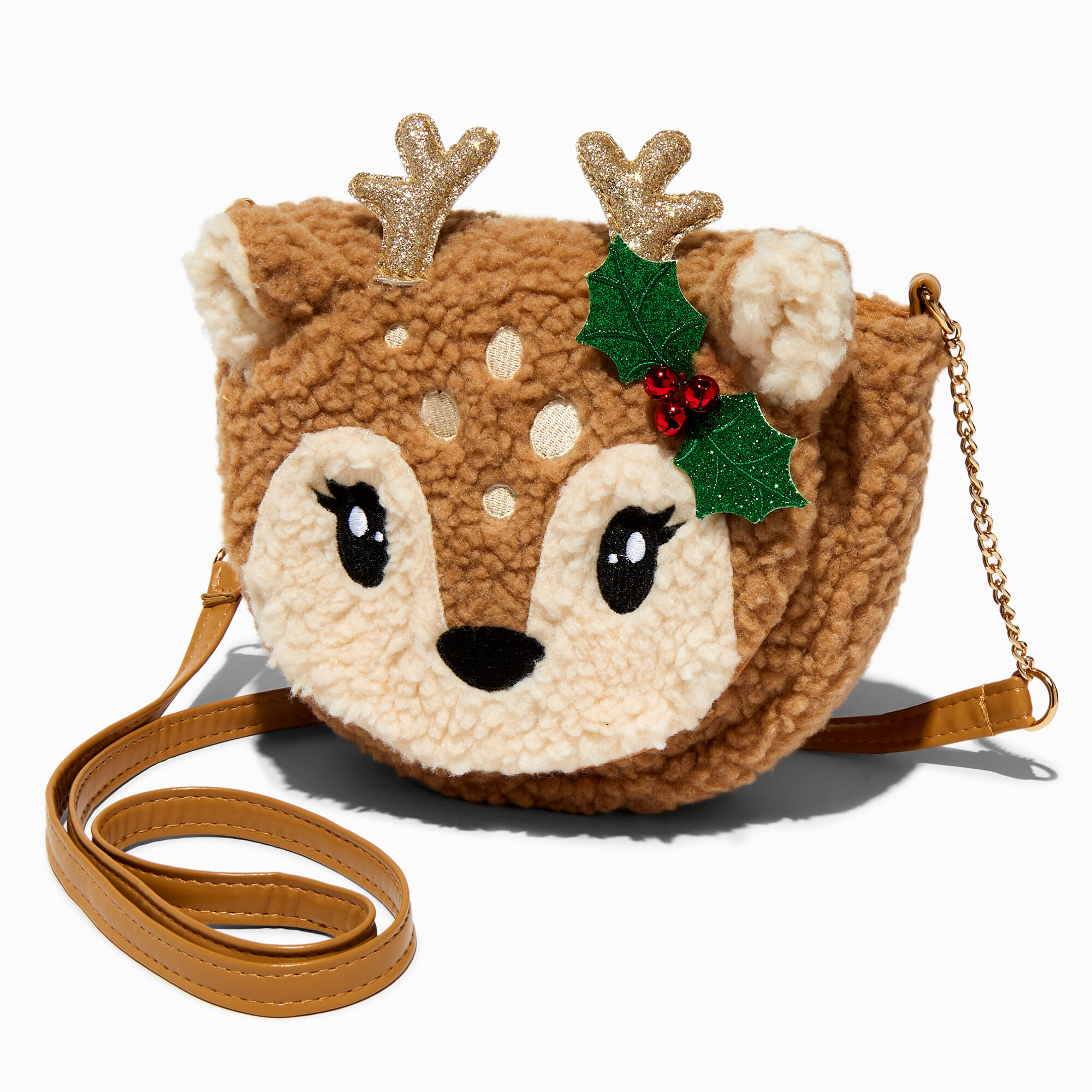 View Claires Holiday Reindeer Crossbody Bag information