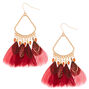 3&quot; Feather Chandelier Drop Earrings - Red,