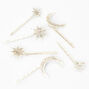 Celestial Embellished Silver Hair Pins - 6 Pack,