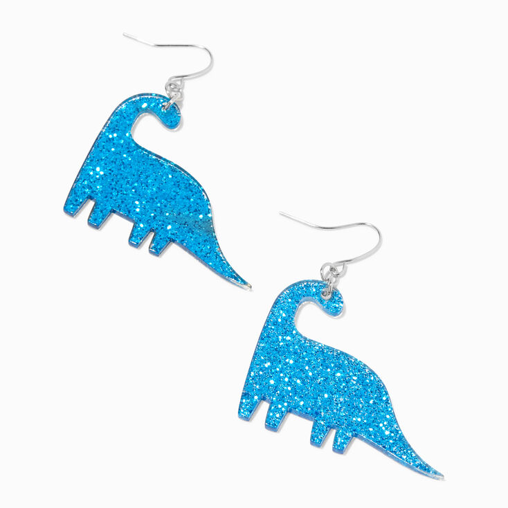 Blue Glitter Brontosaurus Dinosaur Drop Earrings,