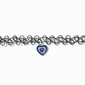 Claire&#39;s Club Rainbow Heart Black Tattoo Choker Necklace,