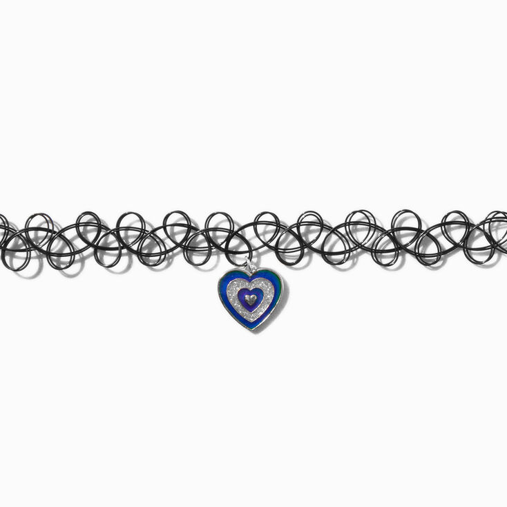 Claire&#39;s Club Rainbow Heart Black Tattoo Choker Necklace,