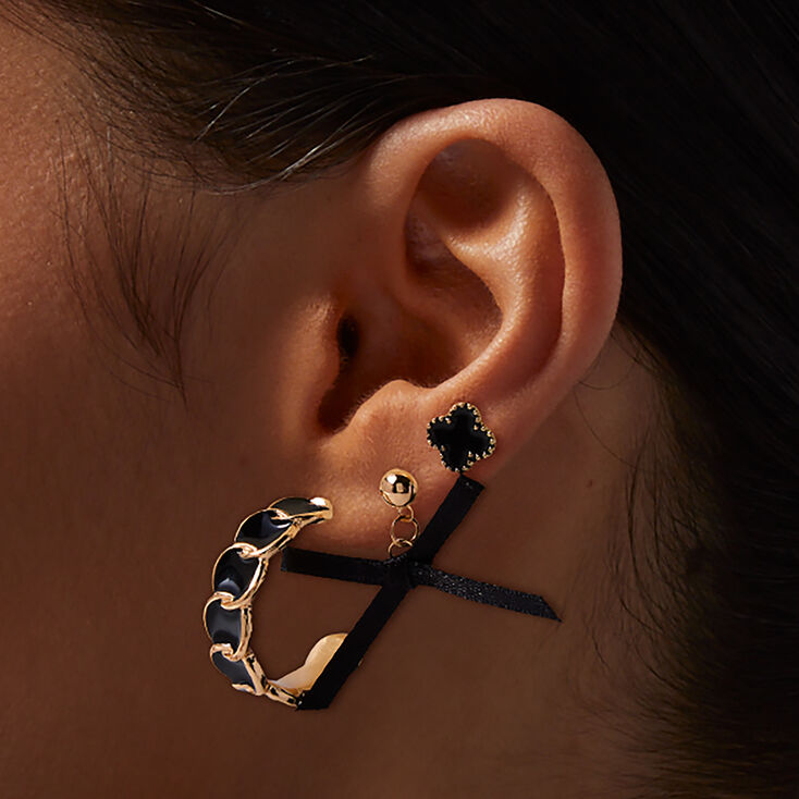 Black Onyx Bow Earring Stackables Set - 3 Pack,