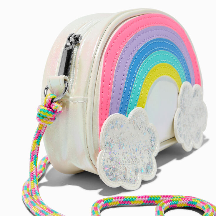 Claire's Club Glitter Shaker Cloud Rainbow Crossbody Bag