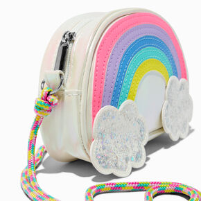 Claire&#39;s Club Glitter Shaker Cloud Rainbow Crossbody Bag,