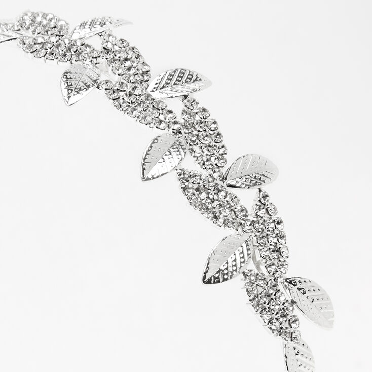 Silver Sleek Rhinestone Pave Leaf Headband,