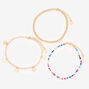 Gold Beaded &amp; Happy Face Chain Anklets - 3 Pack,