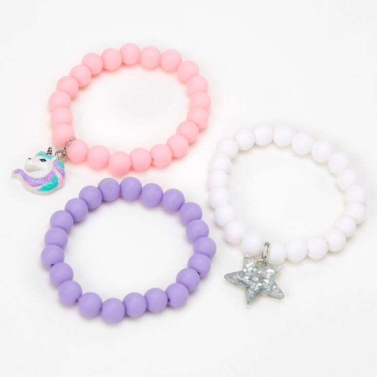 Claire&#39;s Club Unicorn Matte Beaded Stretch Bracelets - Lilac, 3 Pack,