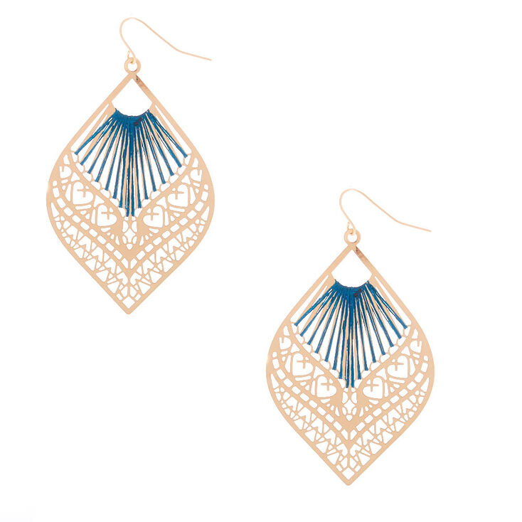 Claire's Pendantes filetées bleu sarcelle motif filigrane 6,3 cm couleur doré
