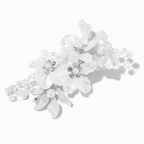 Silver Pearlised Floral Hair Barrette,