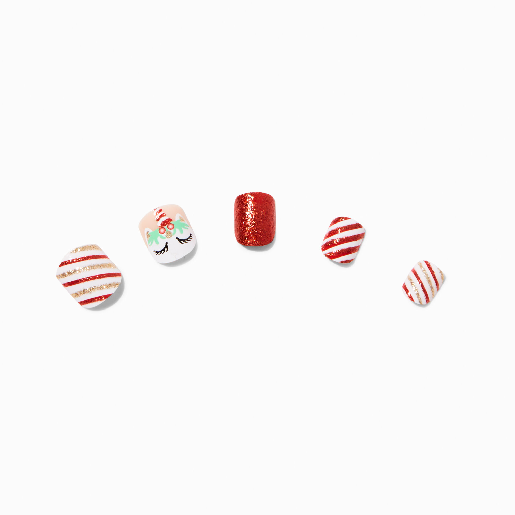 Unicorn Christmas Glitter Square Vegan Press On Faux Nail Set - 24 Pack,