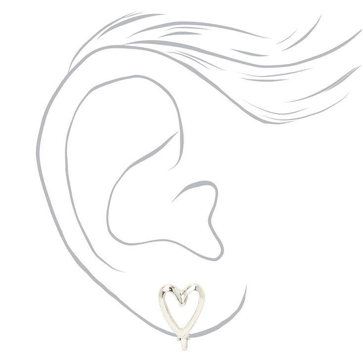 Silver Open Heart Clip On Stud Earrings,