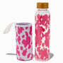 Pink Cow Print Glass Water Bottle with Sleeve,