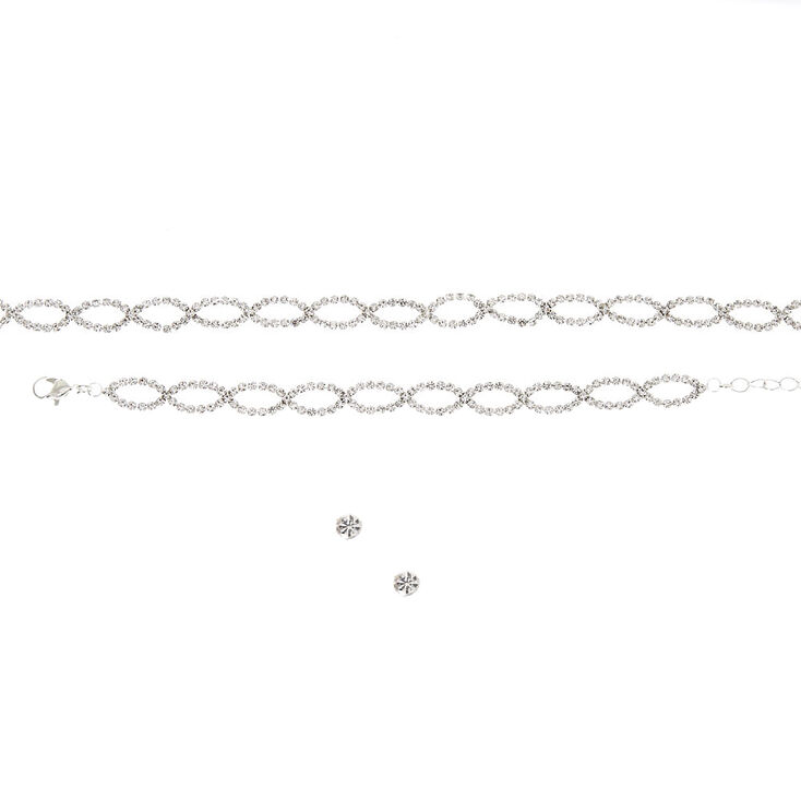 Silver Rhinestone Infinity Choker Jewelry Set - 3 Pack,