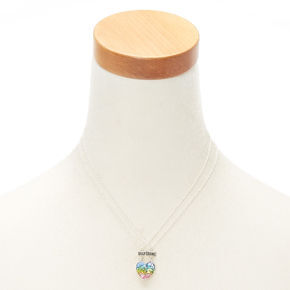 Lot de 2 colliers d’amitié à pendentifs cœur à paillettes arc-en-ciel,