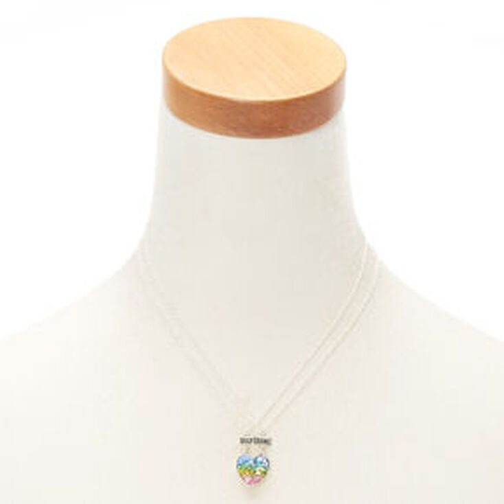 Lot de 2&nbsp;colliers d&rsquo;amiti&eacute; &agrave; pendentifs c&oelig;ur &agrave; paillettes arc-en-ciel,