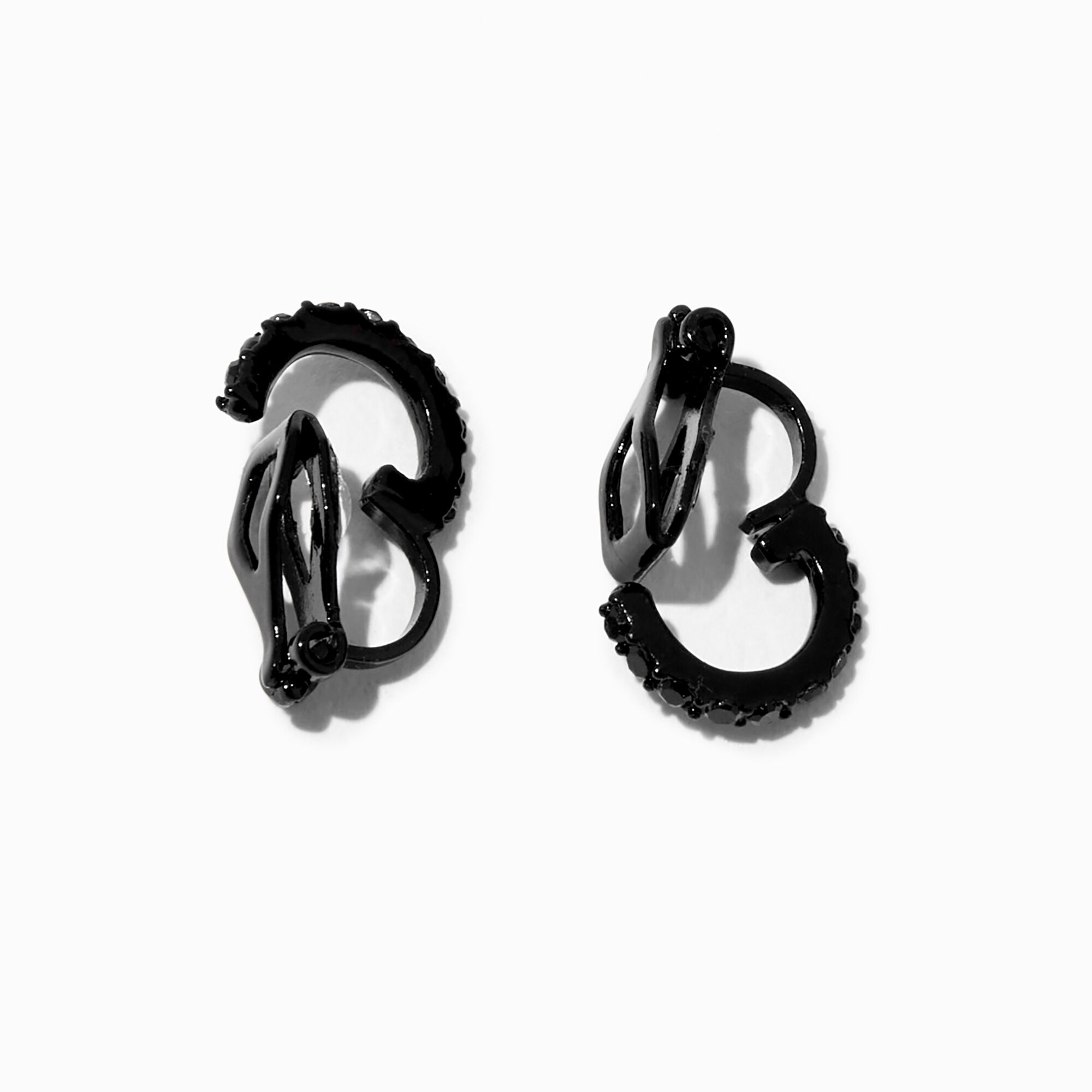Black Crystal 10MM Clip On Hoop Earrings