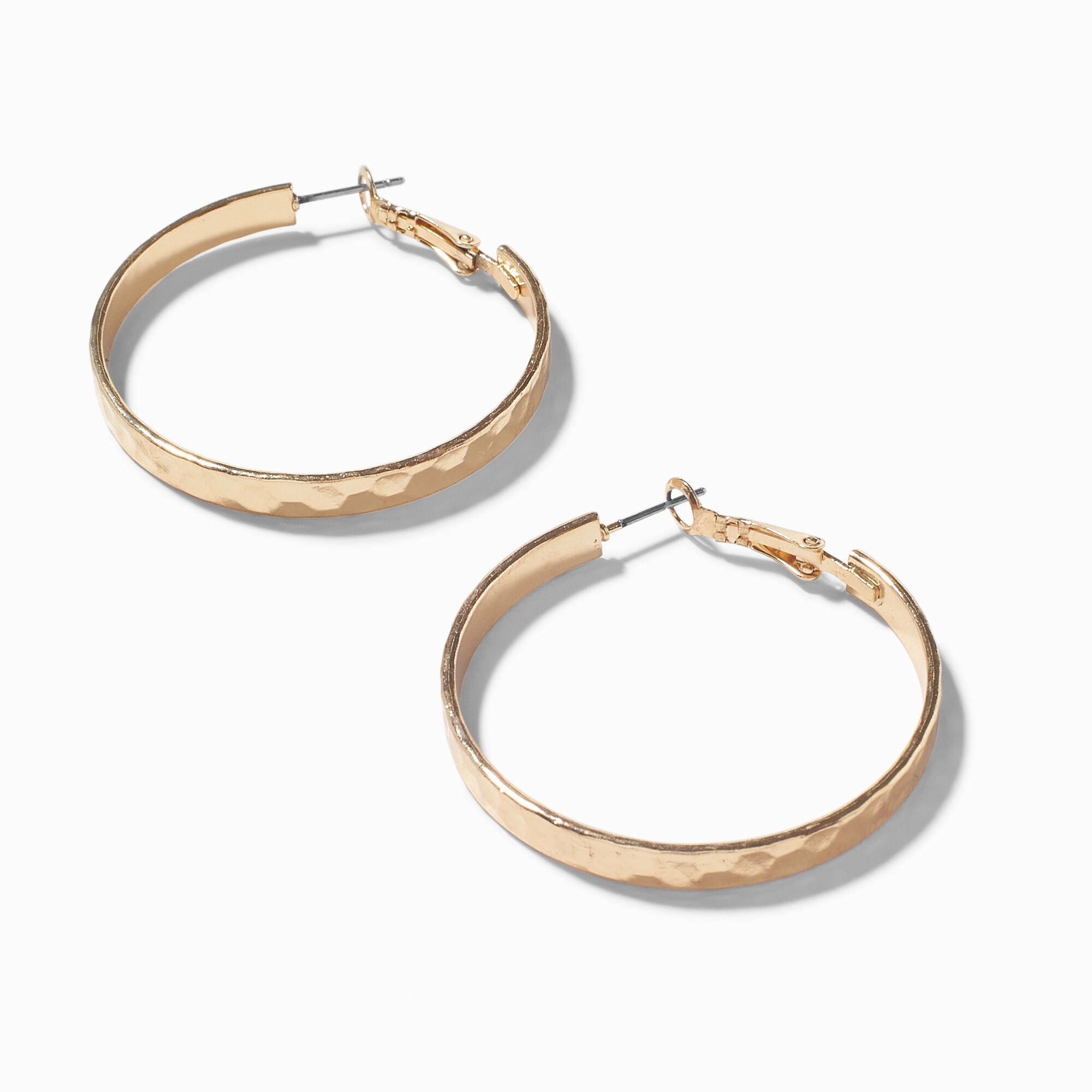 View Claires Tone 40MM Flat Hoop Earrings Gold information