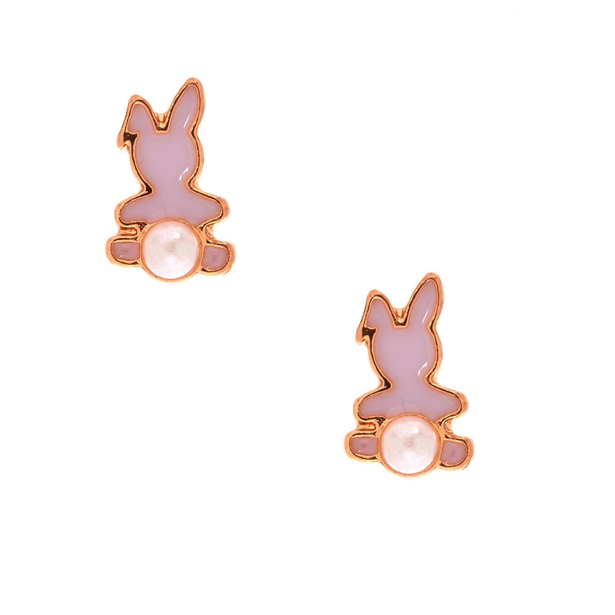 View Claires 18Ct Gold Plated Pearl Bunny Earrings Pink information