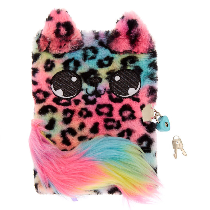 Claire's Journal intime rose en peluche Lulu le léopard arc-en-ciel