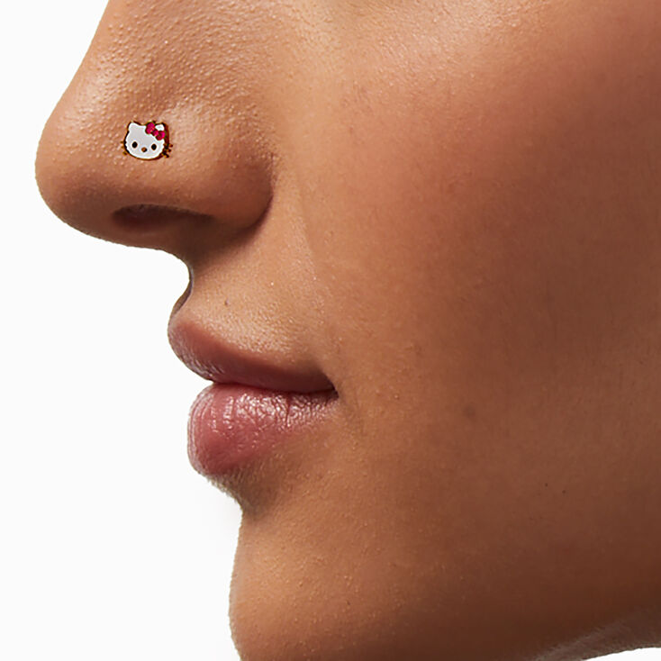 Clou de nez 0,8&nbsp;mm visage &eacute;maill&eacute; acier inoxydable couleur dor&eacute;e Hello Kitty&reg;,