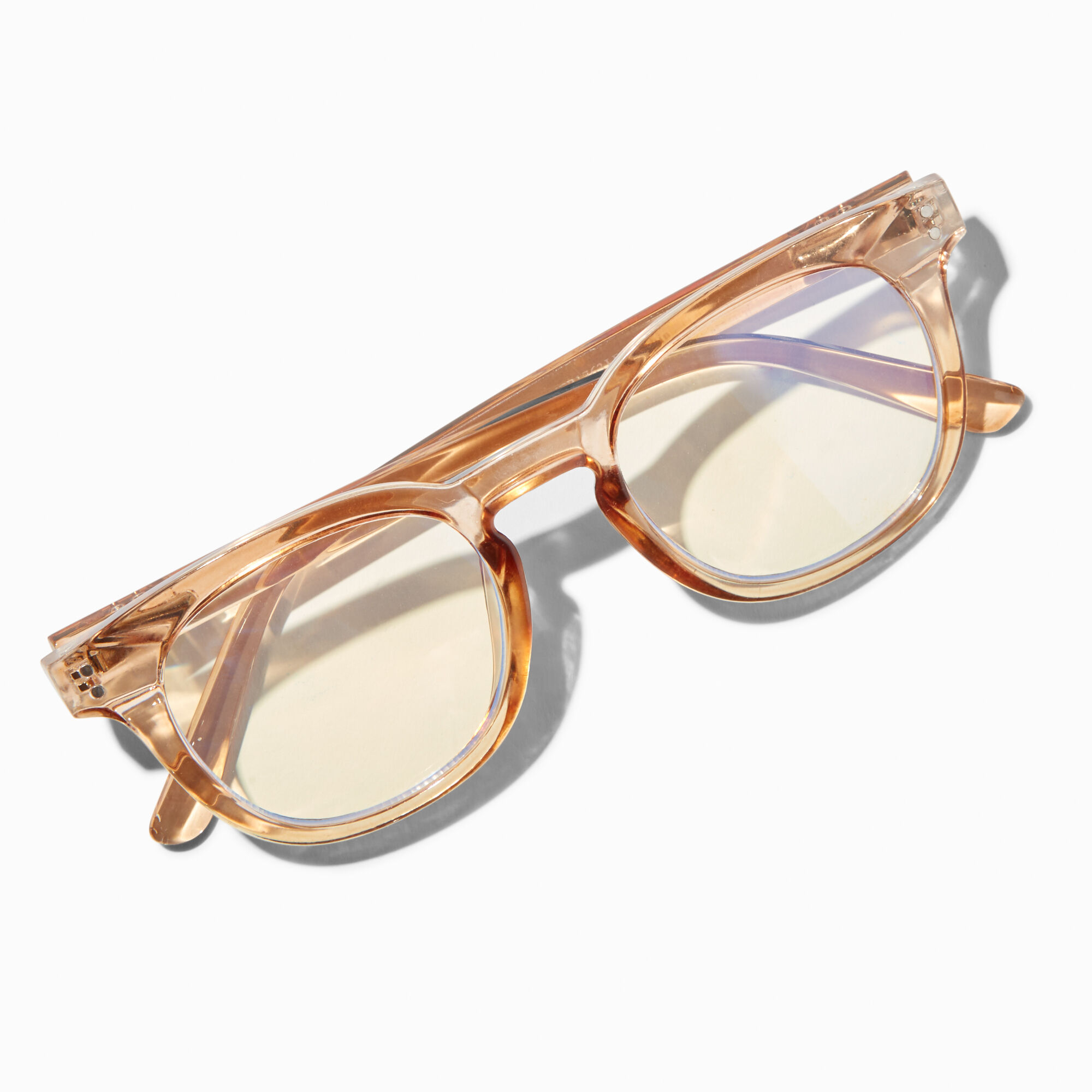 Lunettes rondes translucides a verres transparents avec reduction de la lumiere bleue Marron clair