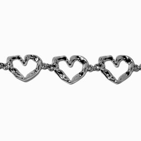 Silver-tone Textured Heart Chain Bracelet ,