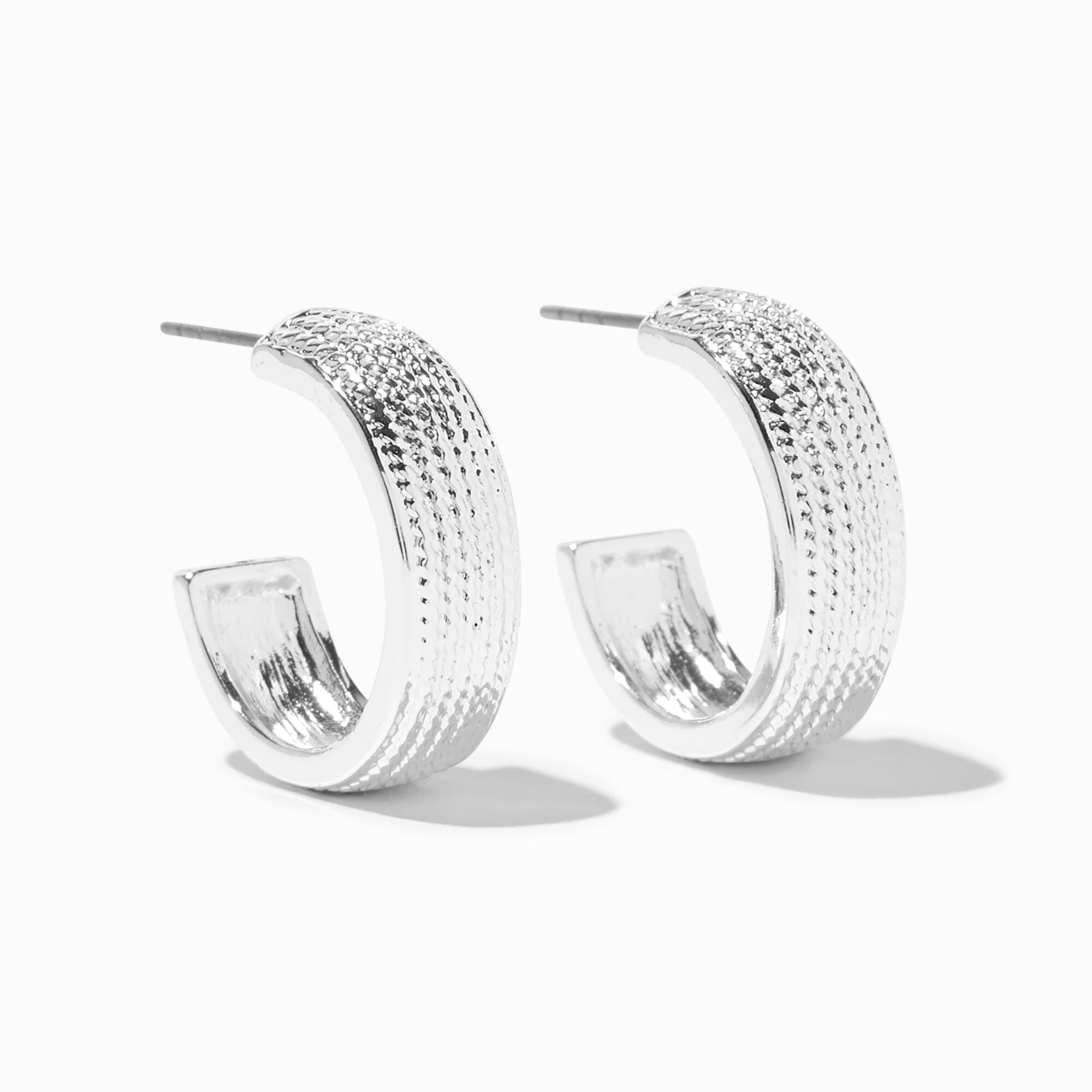 View Claires Siilver Tire Print 20MM Hoop Earrings Silver information