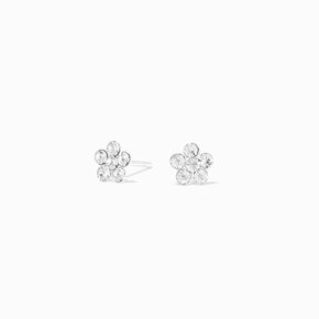 Clous d&#39;oreilles marguerite strass en argent,