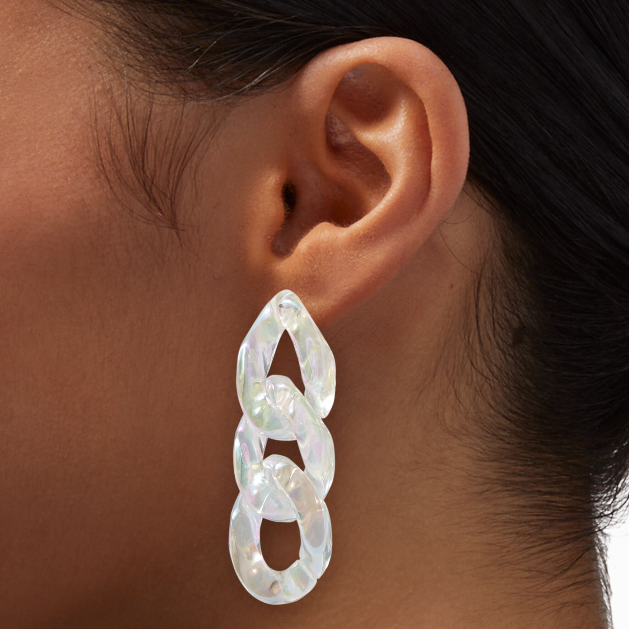 Clear Iridescent Chain Link 2 Drop Earrings Claire s US