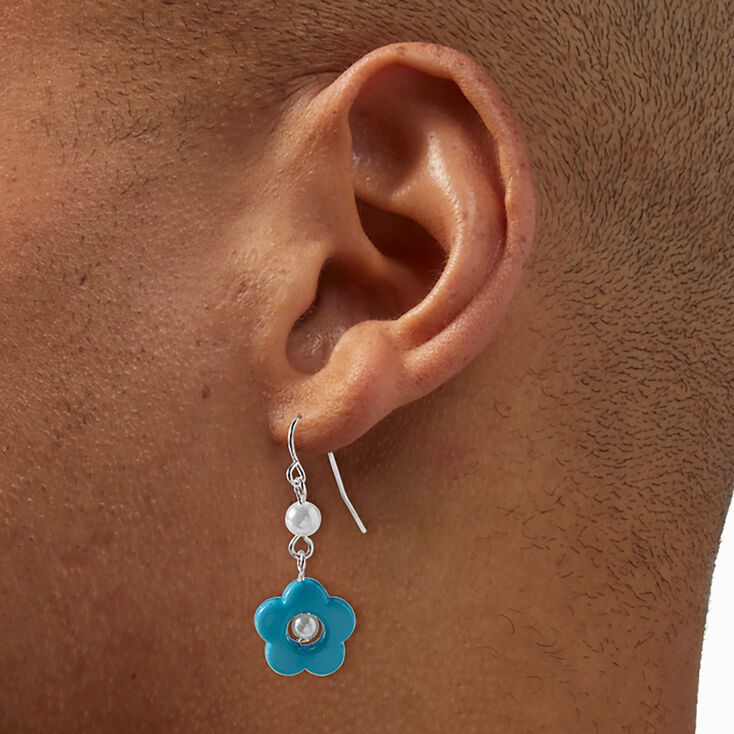 &#39;90s Blue Beaded Flower Earring Stackables Set - 6 Pack ,
