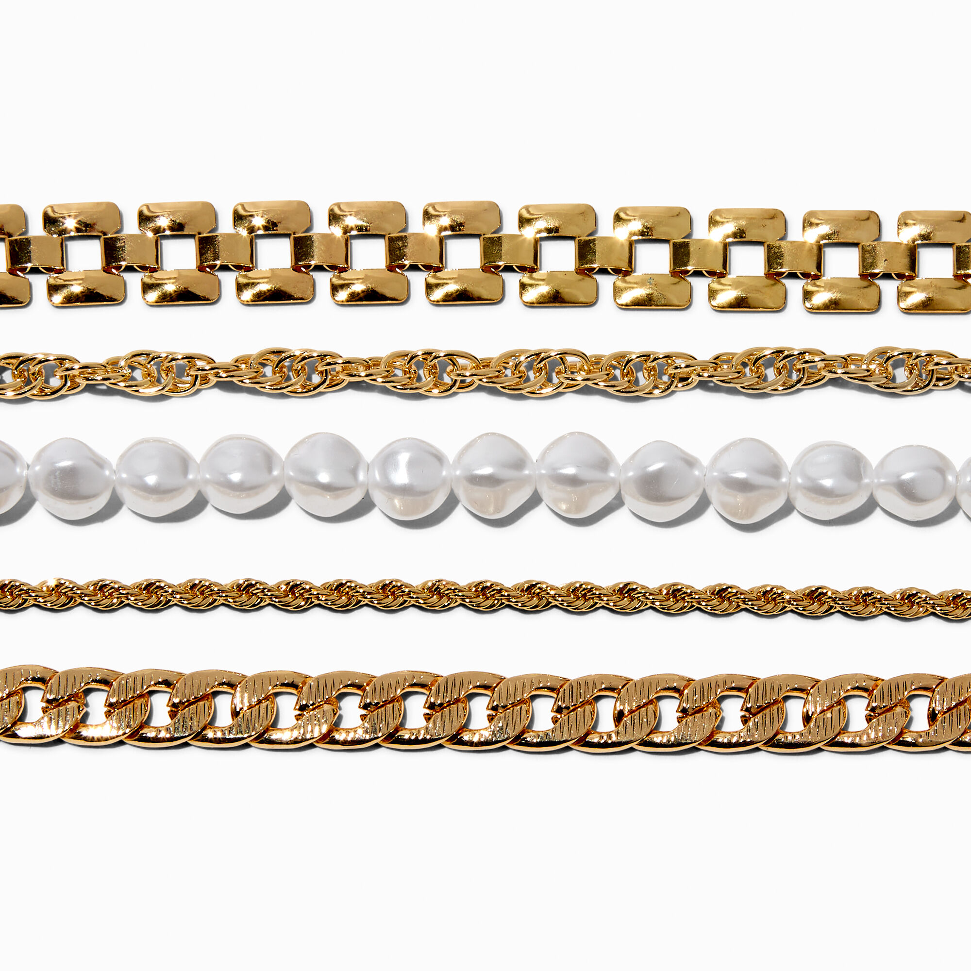 Gold-tone Mixed Chain Bracelet Set - 5 Pack
