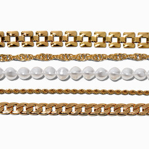 Gold-tone Mixed Chain Bracelet Set - 5 Pack,
