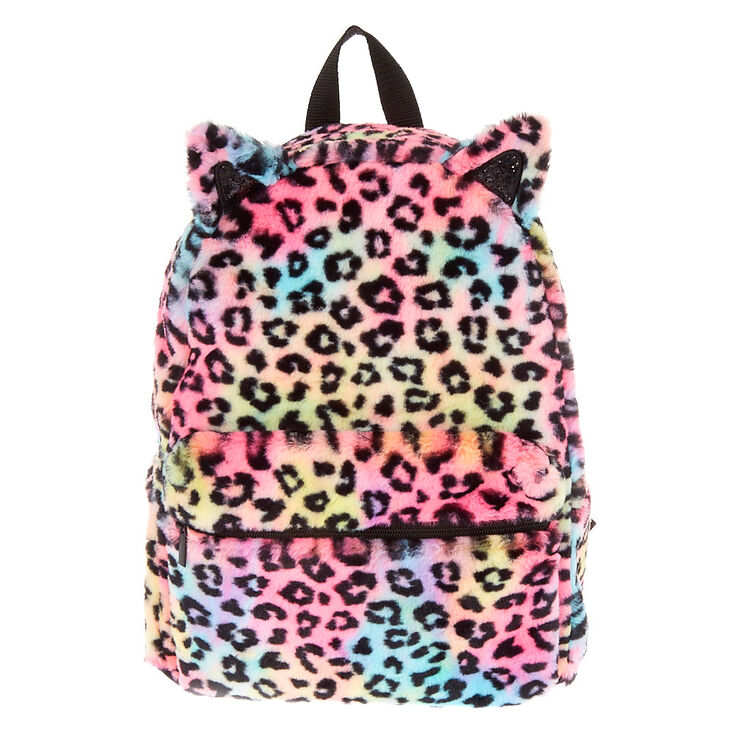 Plush Rainbow Leopard Medium Backpack,
