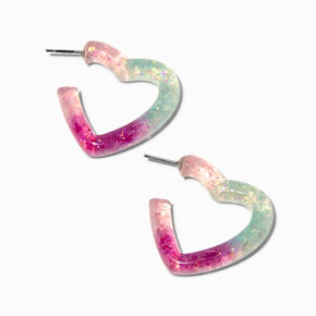 Purple &amp; Blue Glitter Heart Hoop Earrings,
