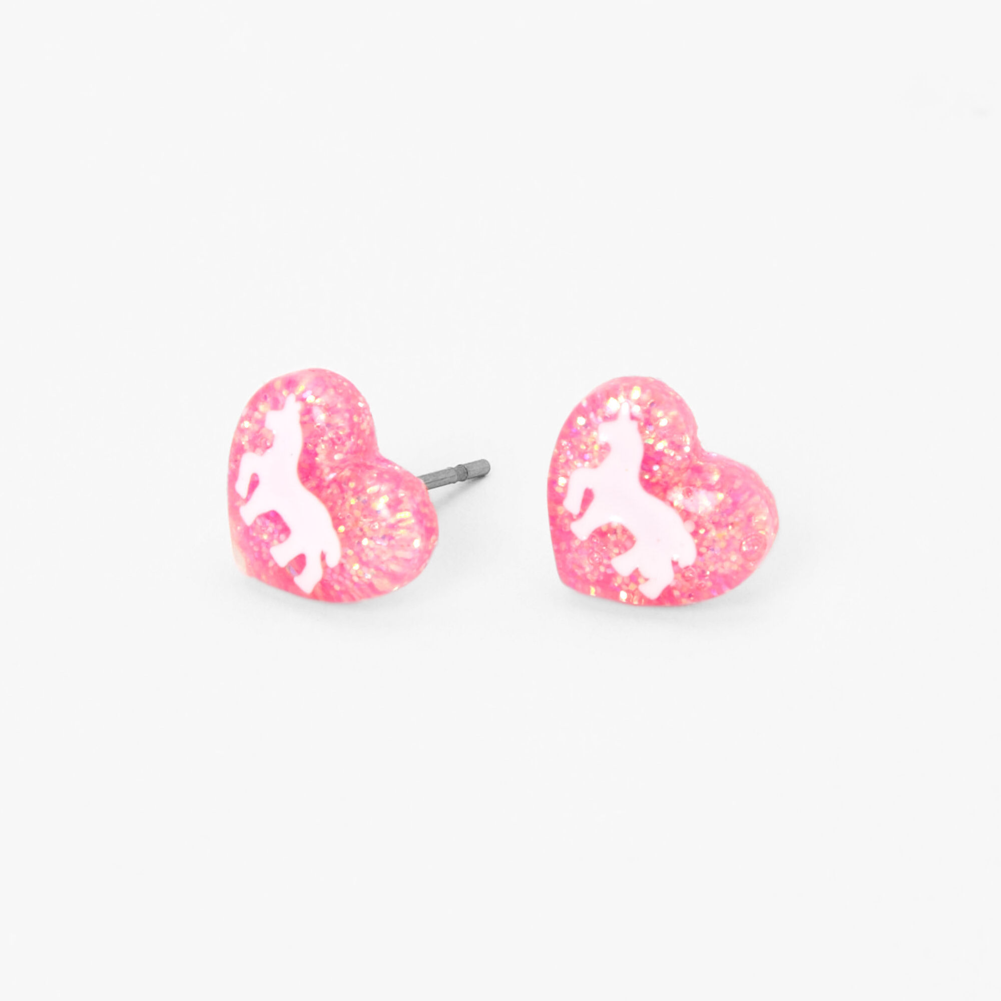 Unicorn Glitter Heart Stud Earrings - Pink,