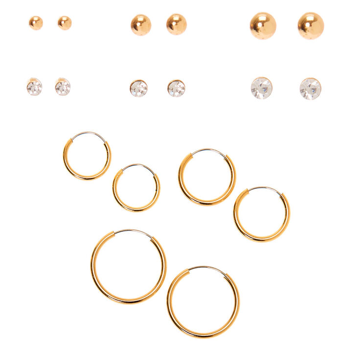 Gold Graduated Mixed Earrings - 9 Pack,