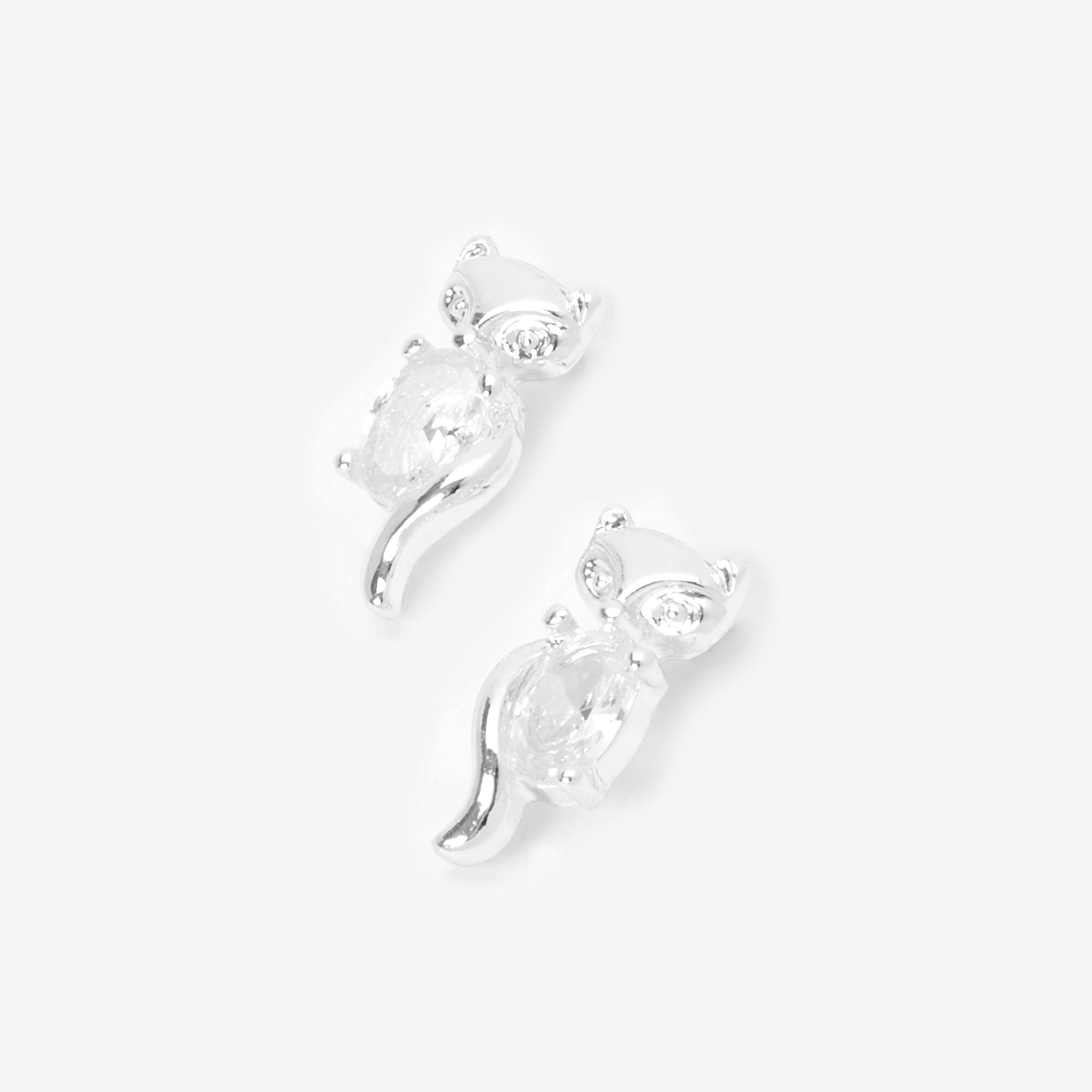 Silver Cubic Zirconia Fox Stud Earrings Claire s US