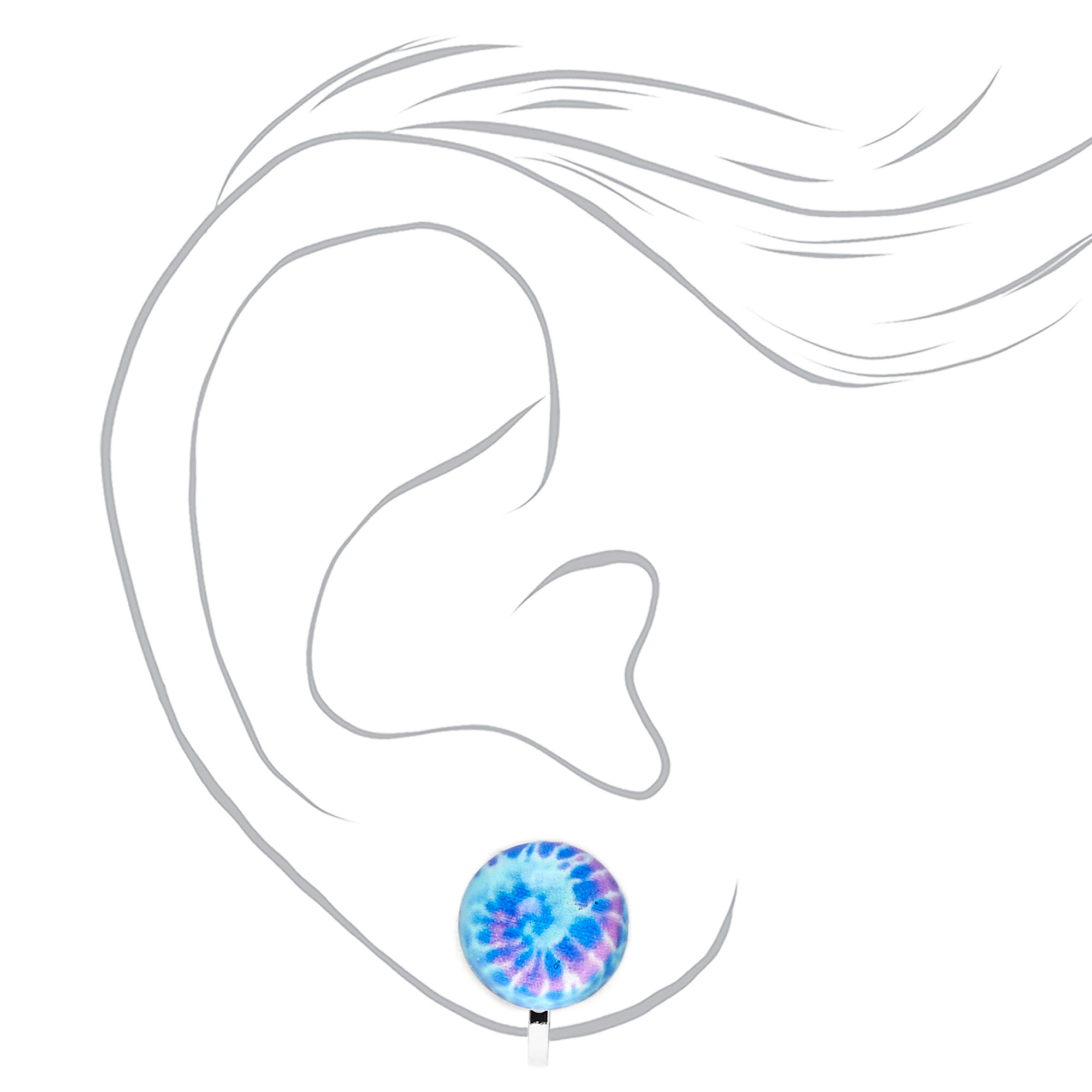 Blue Tie-Dye Clip-On Earrings,