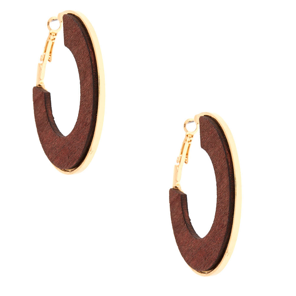 Gold 50MM Wood Hoop Earrings,