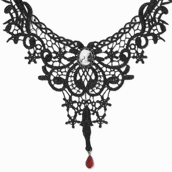 Skeleton Cameo Bib Style Lace Choker Necklace,