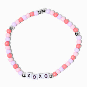 Bracelet &eacute;lastique perl&eacute; XOXO rose,