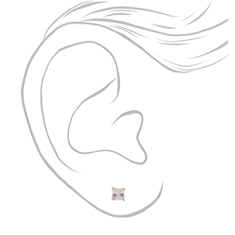 Rose Gold Cubic Zirconia 4mm Square Stud Earrings,