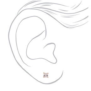 Rose Gold Cubic Zirconia Square Stud Earrings - 4MM,