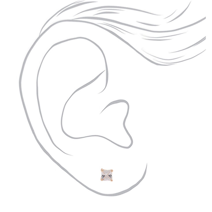 Rose Gold Cubic Zirconia Square Stud Earrings - 4MM,