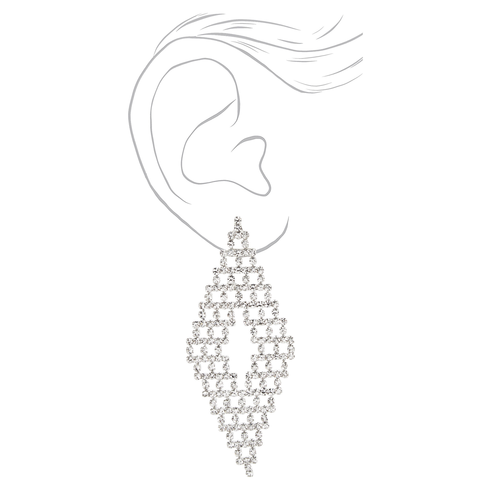 Silver 3" Rhinestone Diamond Chandelier Drop Earrings,
