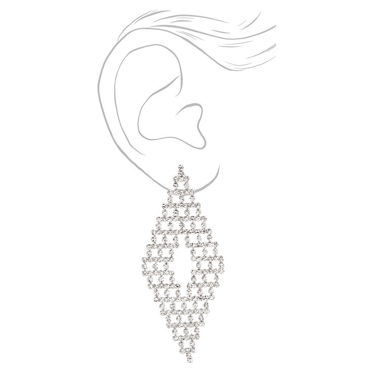 Pendantes au design chandelier losange et strass 8&nbsp;cm couleur argent&eacute;e,